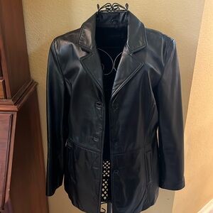 COLEBROOK-Black Leather Jacket-Size Large